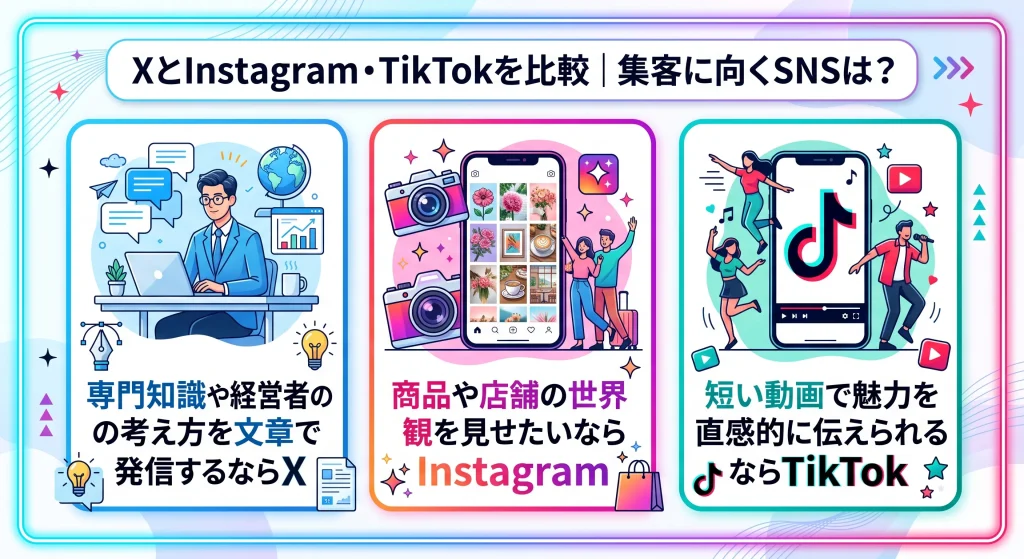9. XとInstagram・TikTokを比較｜集客に向くSNSは？