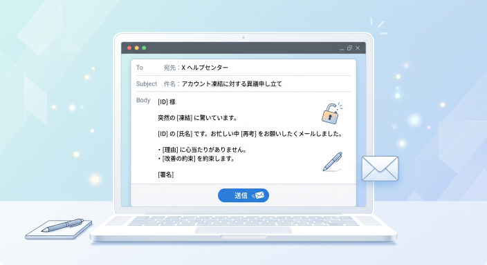 4. X（Twitter）アカウント凍結に対する異議申し立ての例文