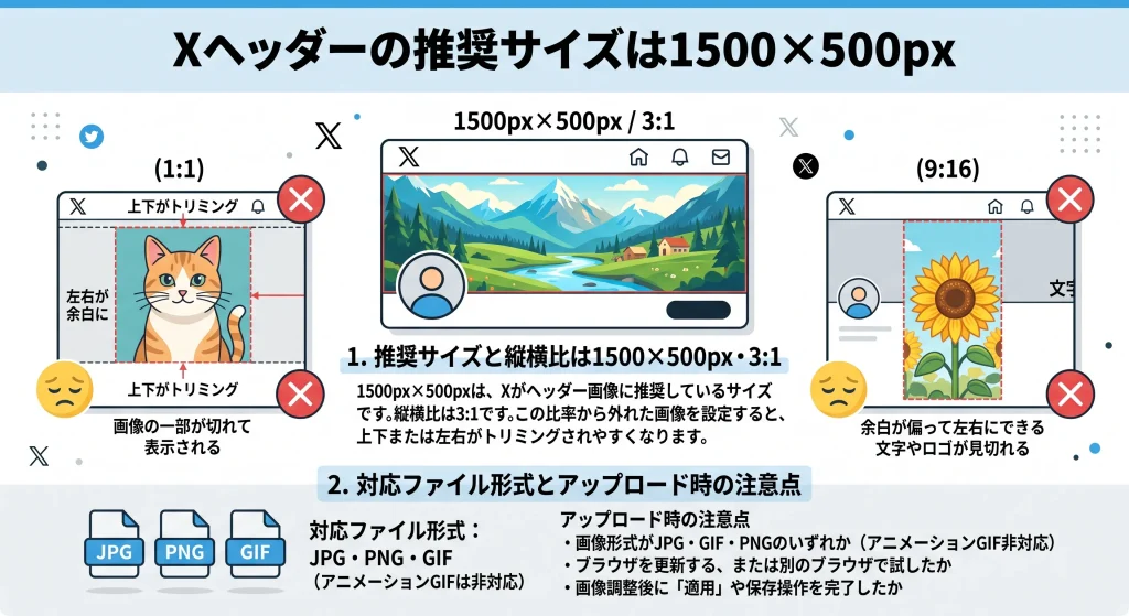1. Xヘッダーの推奨サイズは1500×500px