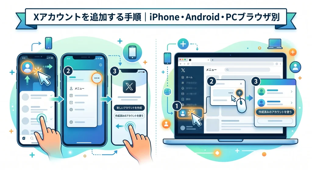 2. Xアカウントを追加する手順｜iPhone・Android・PCブラウザ別