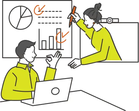 広告運用について相談する人物たちのイラスト