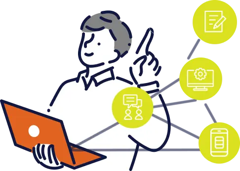 広告データを分析し改善策を提示する担当者のイラスト