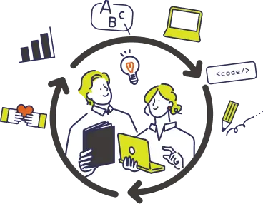 広告データを分析して改善する様子のイラスト