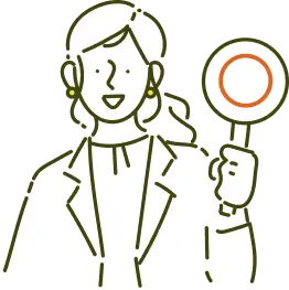 丸印を持って課題を見つめる女性のイラスト