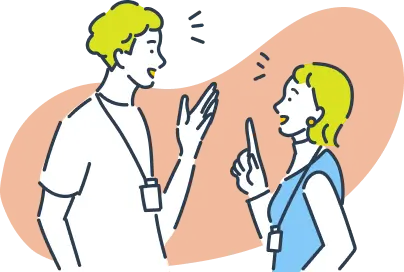 経営者とスタッフが対話する様子のイラスト