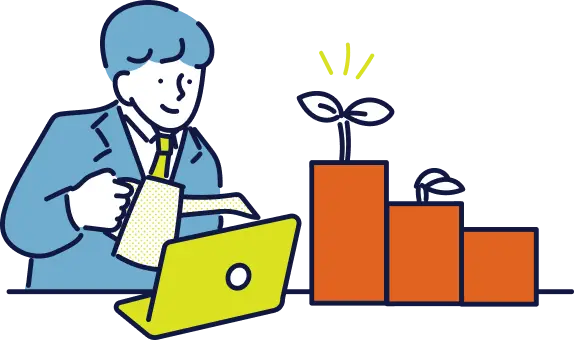 成果が伸びていく様子を表すビジネスパーソンのイラスト