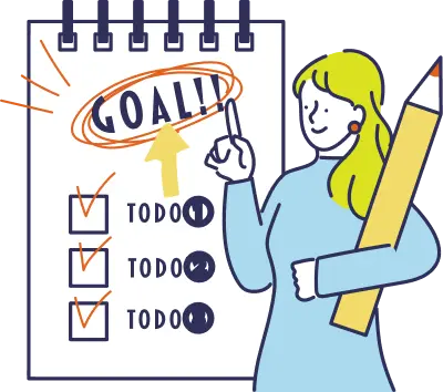 目標達成に向けてチェックリストを持つ人物のイラスト