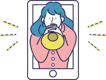 スマホからメッセージを発信している女性のイラスト