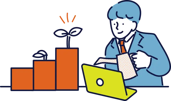 売上成長を確認しながら戦略を考える人物のイラスト