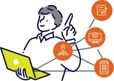 ノートパソコンで分析を行う人のイラスト