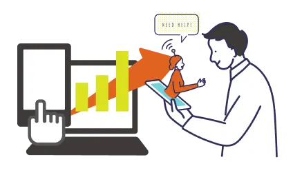 SEO分析とAIを活用してグラフを確認する人物のイラスト