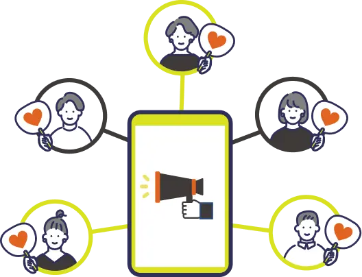 SNS運用代行で拡散されるスマホ投稿のイラスト