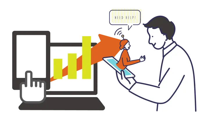 AIを使ってグラフを分析をする人のイラスト