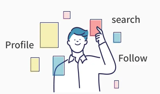 SNSや検索行動を分析する人物のイラスト